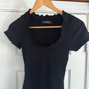 Reformation Black Ribbed Short Sleeve Top